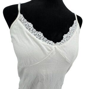 No Boundaries Y2K Babydoll Tank Top Womens Size XL‎ White Lace Trim Cami Vintage